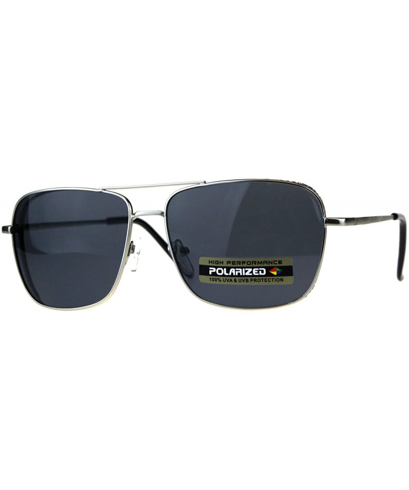 Square Polarized Lens Sunglasses Unisex Square Metal Frame Spring Hinge - Silver (Black) - CV18DREWOK2 $11.12