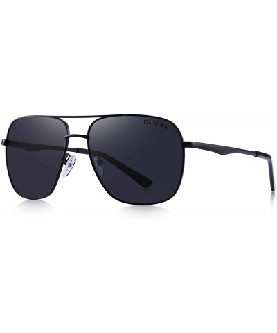 Square Polarized Mens Sunglasses HD Lens Metal Frame Driving Shades - Black - CG18QEX69GA $26.69