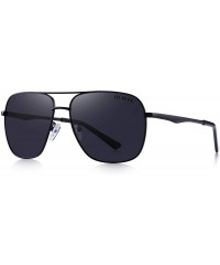 Square Polarized Mens Sunglasses HD Lens Metal Frame Driving Shades - Black - CG18QEX69GA $26.69