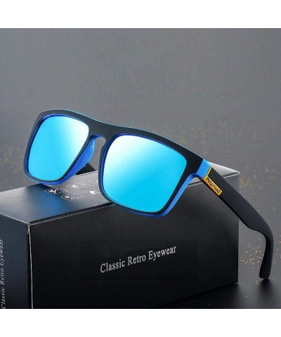 Aviator Men's Sports Polarized Sunglasses Mirror Square Driving Sun Black Blue C05 - Black Black C02 - C318XGE56WY $8.58