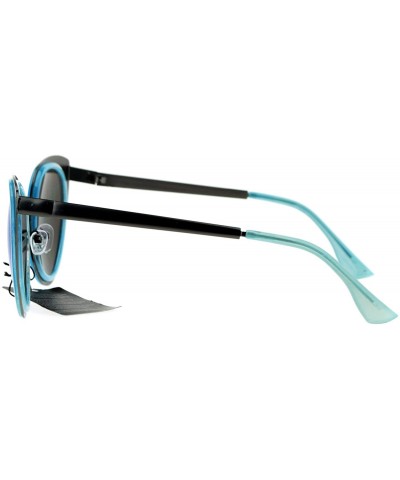 Cat Eye Mirrored Mirror Lens Double Rim Metal Cat Eye Sunglasses - Gunmetal Blue - CW12IGSR4BH $23.41
