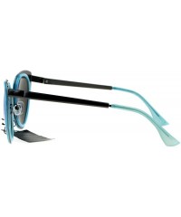 Cat Eye Mirrored Mirror Lens Double Rim Metal Cat Eye Sunglasses - Gunmetal Blue - CW12IGSR4BH $13.92