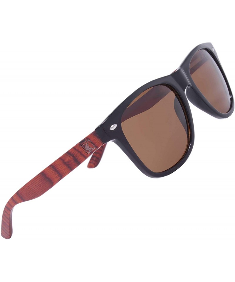 Wayfarer Summit Men's Wayfarer Style Sunglasses- Horn-Rimmed Frame- Genuine Wood Temples- 100% UV Protection Lenses - CV197D5...