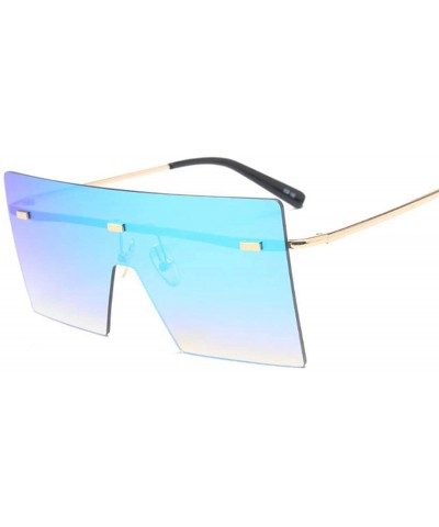 Oversized Oversized Brown Sunglasses Women Retro Vintage Luxury Brand Rimless Eyewear Feminino Big Shades - C5 Blue - C3198A4...