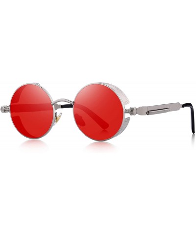 Goggle Gothic Steampunk Sunglasses for Women Men Round Lens Metal Frame S567 - Silver&red - CW17X68YCIQ $17.71