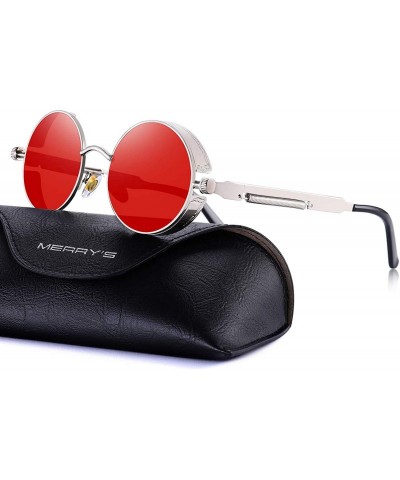 Goggle Gothic Steampunk Sunglasses for Women Men Round Lens Metal Frame S567 - Silver&red - CW17X68YCIQ $17.71