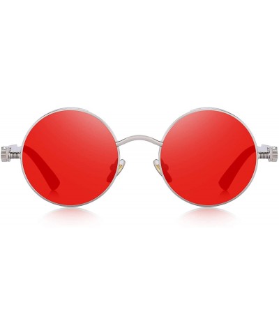 Goggle Gothic Steampunk Sunglasses for Women Men Round Lens Metal Frame S567 - Silver&red - CW17X68YCIQ $17.71