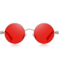 Goggle Gothic Steampunk Sunglasses for Women Men Round Lens Metal Frame S567 - Silver&red - CW17X68YCIQ $17.71