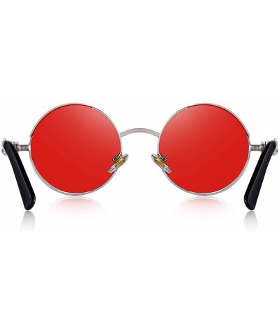 Goggle Gothic Steampunk Sunglasses for Women Men Round Lens Metal Frame S567 - Silver&red - CW17X68YCIQ $17.71