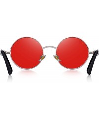 Goggle Gothic Steampunk Sunglasses for Women Men Round Lens Metal Frame S567 - Silver&red - CW17X68YCIQ $17.71