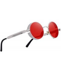 Goggle Gothic Steampunk Sunglasses for Women Men Round Lens Metal Frame S567 - Silver&red - CW17X68YCIQ $17.71