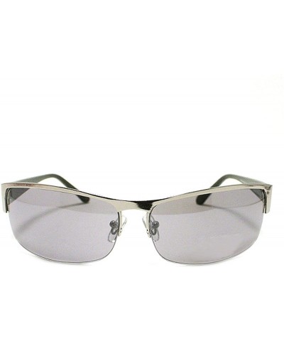 Rectangular Men's Half Rim Narrow Rectangular Sunglasses - Silver - C11102PZPM3 $11.78