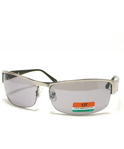 Rectangular Men's Half Rim Narrow Rectangular Sunglasses - Silver - C11102PZPM3 $11.78