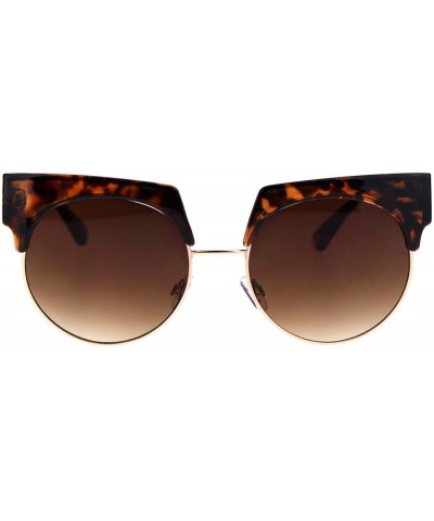 Cat Eye Womens Thick Brow Half Horn Rim Cat Eye Sunglasses - Tortoise Gold Brown - C818SHZ4W4I $12.20