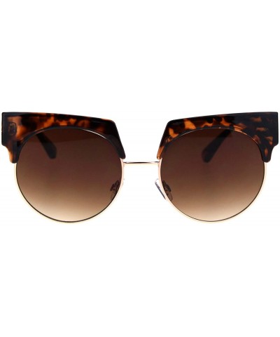 Cat Eye Womens Thick Brow Half Horn Rim Cat Eye Sunglasses - Tortoise Gold Brown - C818SHZ4W4I $12.20