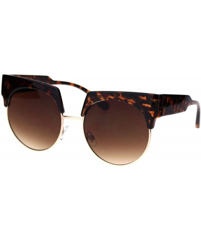 Cat Eye Womens Thick Brow Half Horn Rim Cat Eye Sunglasses - Tortoise Gold Brown - C818SHZ4W4I $12.20
