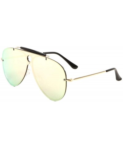 Round Color Mirror Circle Lens Cut Out One Piece Shield Lens Modern Round Aviator Sunglasses - Pink Green - CT190IMX38W $28.09
