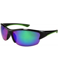 Semi-rimless Semi Rimless Action Sports Sunglasses with Color Mirrored Lens 570033-REV - Black/Green - CO11QLZG4B9 $11.30