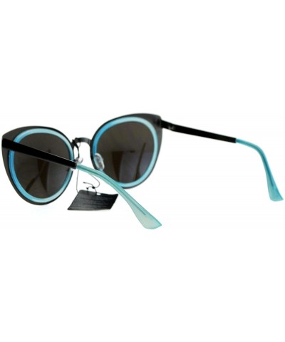 Cat Eye Mirrored Mirror Lens Double Rim Metal Cat Eye Sunglasses - Gunmetal Blue - CW12IGSR4BH $13.92