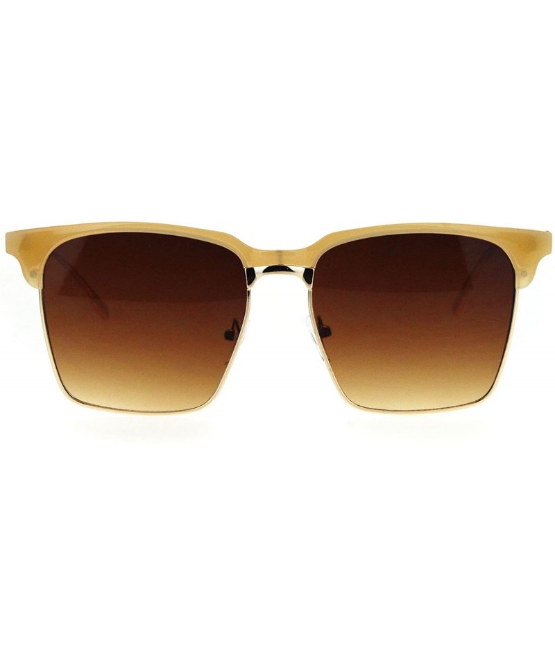 Rectangular Womens Flat Lens Boyfriend Style Hipster Half Rim Retro Sunglasses - Beige Gold Brown - CN17XWIDNNQ $14.95