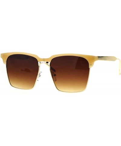 Rectangular Womens Flat Lens Boyfriend Style Hipster Half Rim Retro Sunglasses - Beige Gold Brown - CN17XWIDNNQ $14.95