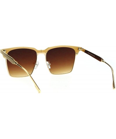 Rectangular Womens Flat Lens Boyfriend Style Hipster Half Rim Retro Sunglasses - Beige Gold Brown - CN17XWIDNNQ $14.95