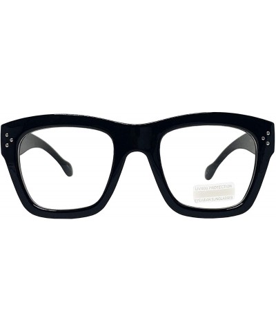 Oval Vintage Inspired Geek Oversized Square Thick Horn Rimmed Eyeglasses Clear Lens - Black 00013 - CZ18AOI5KR0 $23.72