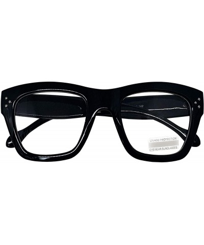 Oval Vintage Inspired Geek Oversized Square Thick Horn Rimmed Eyeglasses Clear Lens - Black 00013 - CZ18AOI5KR0 $9.68