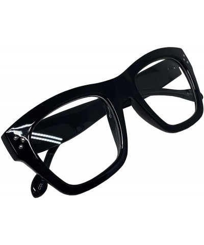 Oval Vintage Inspired Geek Oversized Square Thick Horn Rimmed Eyeglasses Clear Lens - Black 00013 - CZ18AOI5KR0 $9.68