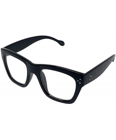 Oval Vintage Inspired Geek Oversized Square Thick Horn Rimmed Eyeglasses Clear Lens - Black 00013 - CZ18AOI5KR0 $9.68