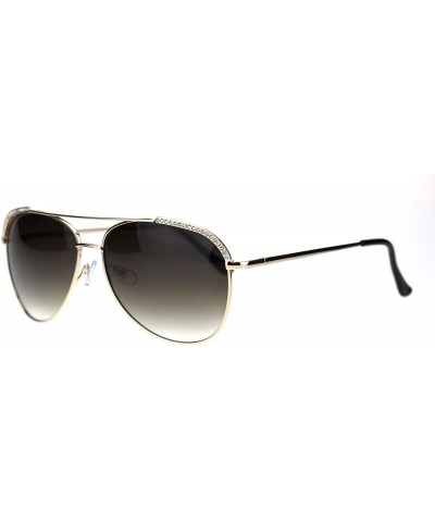 Round Rhinestone Lash Trim Sparkling Bling Womens Officer Style Metal Sunglasses - Gold Black Brown - CJ18QSNTG5X $23.29