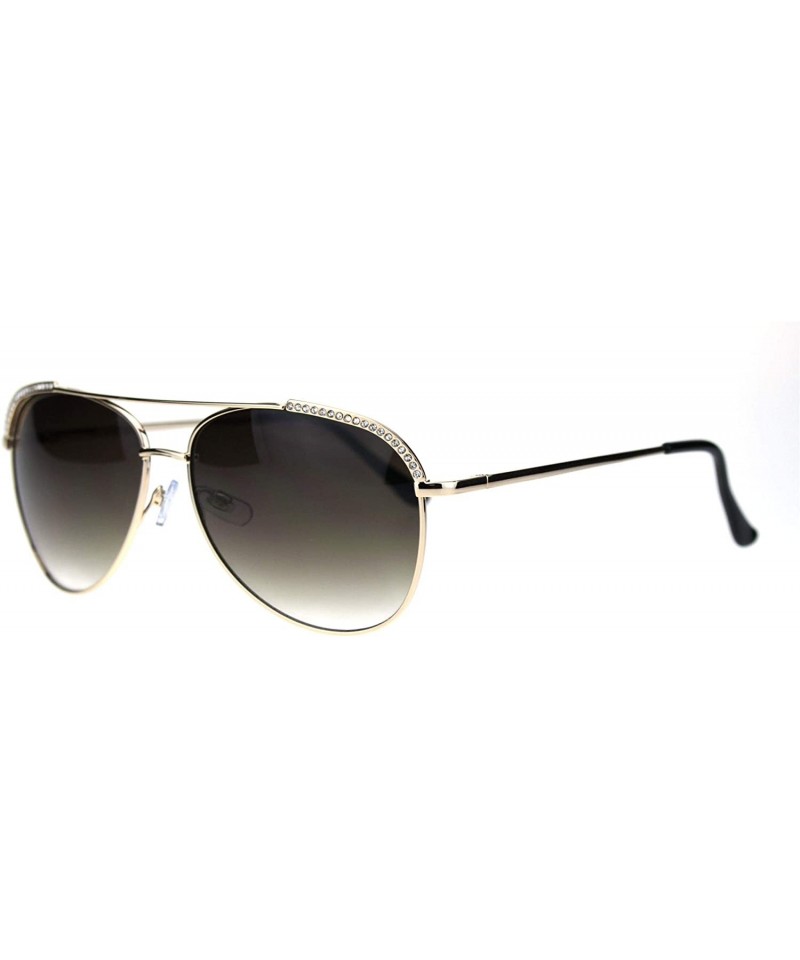 Round Rhinestone Lash Trim Sparkling Bling Womens Officer Style Metal Sunglasses - Gold Black Brown - CJ18QSNTG5X $15.74