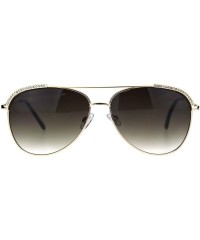 Round Rhinestone Lash Trim Sparkling Bling Womens Officer Style Metal Sunglasses - Gold Black Brown - CJ18QSNTG5X $15.74