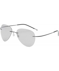 Square Pilot RimlTitanium Polarized Sunglasses Men Vintage Ultralight Er Metal Photochromic Sun Glasses Women - C8 - CH198AIM...
