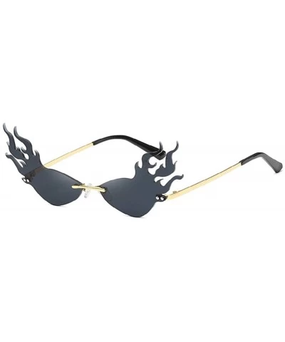 Rimless Rimless Retro Batman Vintage Fashion Style Sunglasses Steampunk Eyewear - Fire Flame Grey - CK196ALMADD $32.94