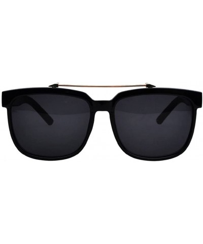 Square Lovers Sunglasses Big Sizes Frame Cool Metal Connect The Lens 55mm - Black/Black - CW11AQ7S89N $7.80