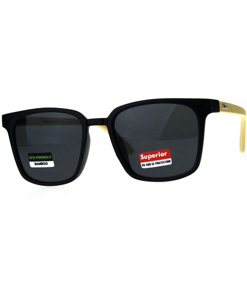 Rectangular Mens Bamboo Wood Oversize Rectangular Horn Rim Sunglasses - Matte Black - CP180UMHYKE $13.17