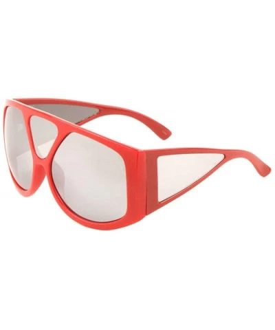 Oversized Color Mirror Oversized Three Frontal Lens Temple Lens Shield Sunglasses - Red - CR198KAKK9L $15.45