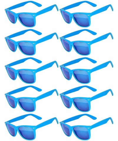 Rectangular Wholesale of 10 Pairs Mirror Reflective Colored Lens Sunglasses Horn Rimmed Style - 10_pairs_mir_blue_frame - CD1...