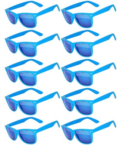 Rectangular Wholesale of 10 Pairs Mirror Reflective Colored Lens Sunglasses Horn Rimmed Style - 10_pairs_mir_blue_frame - CD1...