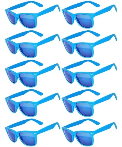 Rectangular Wholesale of 10 Pairs Mirror Reflective Colored Lens Sunglasses Horn Rimmed Style - 10_pairs_mir_blue_frame - CD1...
