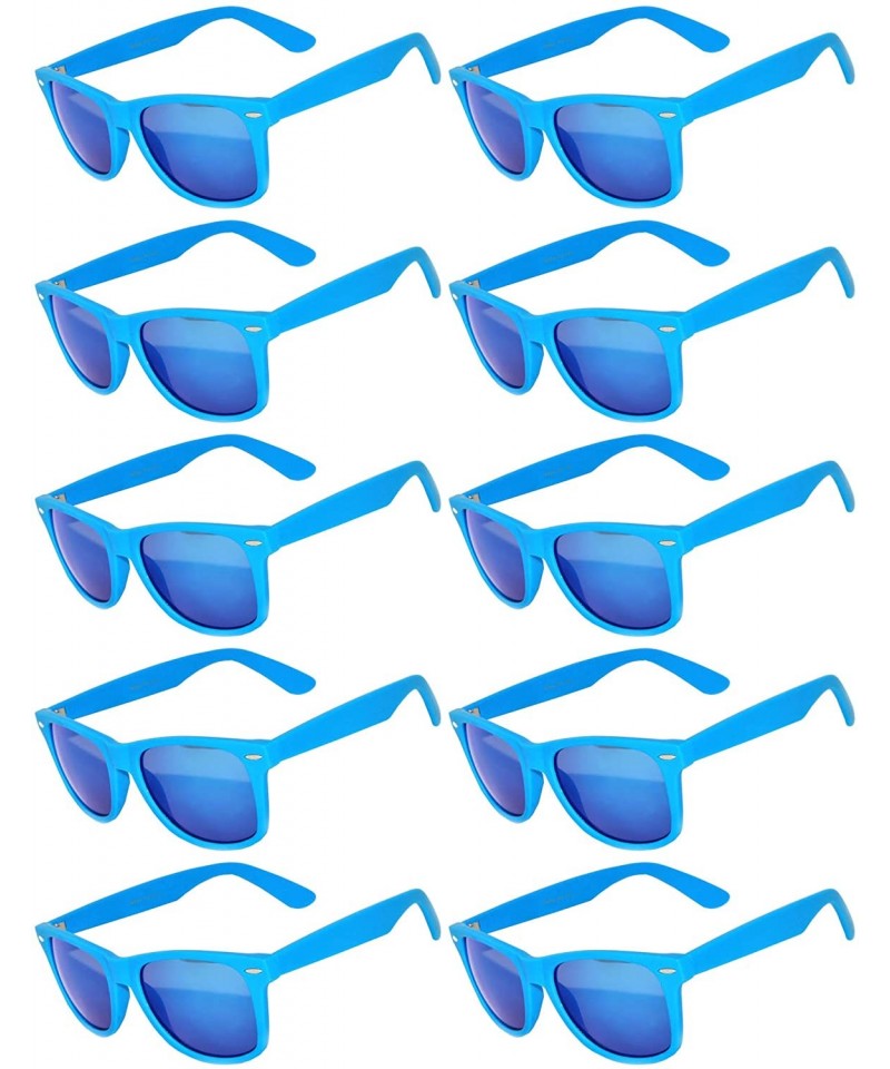 Rectangular Wholesale of 10 Pairs Mirror Reflective Colored Lens Sunglasses Horn Rimmed Style - 10_pairs_mir_blue_frame - CD1...