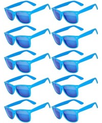 Rectangular Wholesale of 10 Pairs Mirror Reflective Colored Lens Sunglasses Horn Rimmed Style - 10_pairs_mir_blue_frame - CD1...