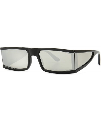 Wrap Small Rectangle Sunglasses Furturistic Rectangular Wrap Around Clout Goggles - Black Frame Silver Mirrored Lens - CD1943...