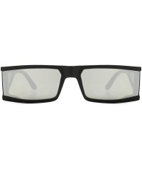 Wrap Small Rectangle Sunglasses Furturistic Rectangular Wrap Around Clout Goggles - Black Frame Silver Mirrored Lens - CD1943...