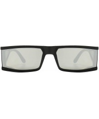 Wrap Small Rectangle Sunglasses Furturistic Rectangular Wrap Around Clout Goggles - Black Frame Silver Mirrored Lens - CD1943...