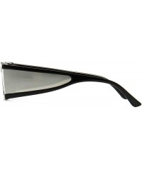 Wrap Small Rectangle Sunglasses Furturistic Rectangular Wrap Around Clout Goggles - Black Frame Silver Mirrored Lens - CD1943...