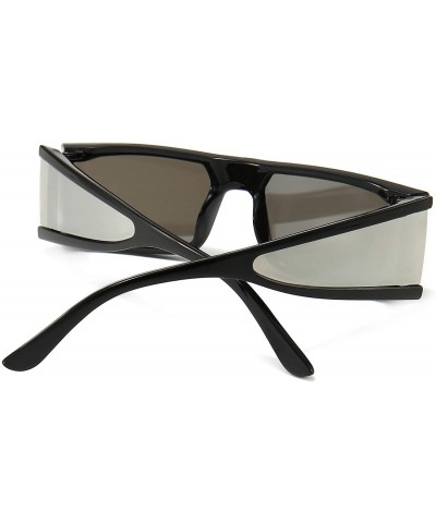 Wrap Small Rectangle Sunglasses Furturistic Rectangular Wrap Around Clout Goggles - Black Frame Silver Mirrored Lens - CD1943...