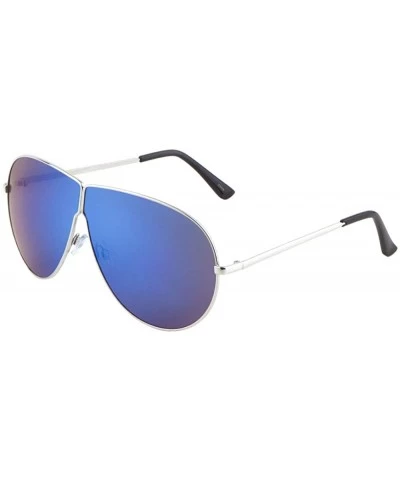 Round Color Mirror Bridgeless Round Aviator Sunglasses - Blue Silver - CC190O4RXRE $26.75