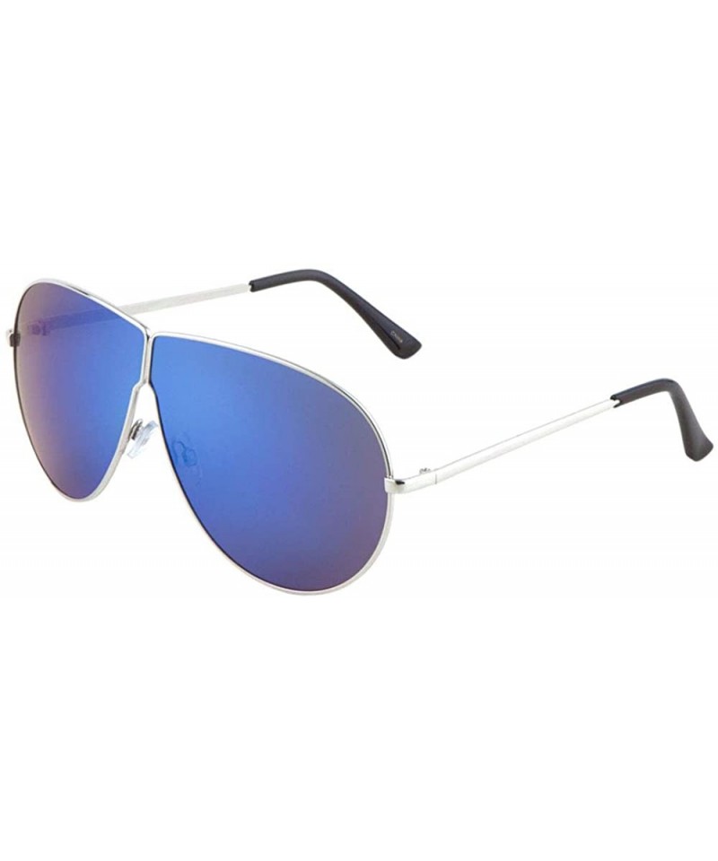 Round Color Mirror Bridgeless Round Aviator Sunglasses - Blue Silver - CC190O4RXRE $12.12